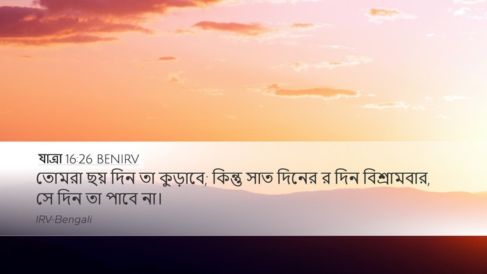 যাত্ৰা 16:26 BENIRV Desktop Wallpaper - তোমরা ছয় দিন তা - Desktop Bible Verse Wallpaper
