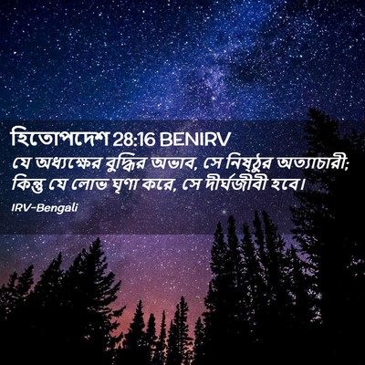 Picture 02 - হিতোপদেশ 28:16 BENIRV - যে অধ্যক্ষের - Bible Verse Picture
