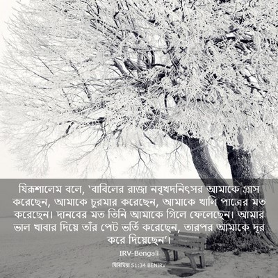 Picture 03 - যিৰিমিয়া 51:34 BENIRV - যিরূশালেম বলে, - Bible Verse Picture