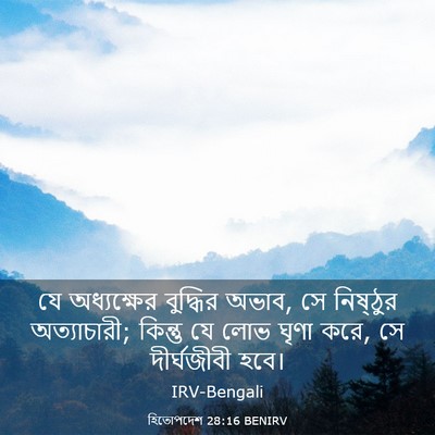 Picture 03 - হিতোপদেশ 28:16 BENIRV - যে অধ্যক্ষের - Bible Verse Picture