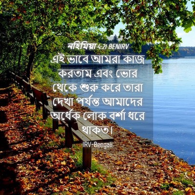 Picture 04 - নহিমিয়া 4:21 BENIRV - এই ভাবে আমরা কাজ - Bible Verse Picture