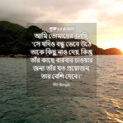 Picture 04 - লূক 11:8 BENIRV - আমি তোমাদের বলছি, - Bible Verse Picture