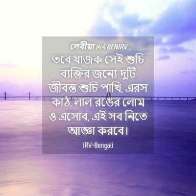 Picture 04 - লেবীয়া 14:4 BENIRV - তবে যাজক সেই শুচি - Bible Verse Picture
