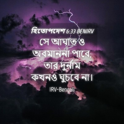 Picture 04 - হিতোপদেশ 6:33 BENIRV - সে আঘাত ও অবমাননা - Bible Verse Picture