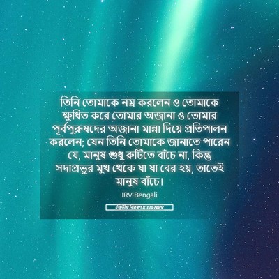 Picture 05 - দ্বিতীয় বিৱৰণ 8:3 BENIRV - তিনি তোমাকে নম্র - Bible Verse Picture