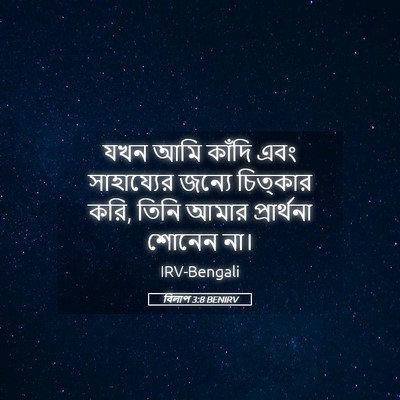Picture 05 - বিলাপ 3:8 BENIRV - যখন আমি কাঁদি এবং - Bible Verse Picture