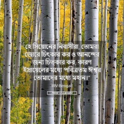 Picture 05 - যিচয়া 12:6 BENIRV - হে সিয়োনের - Bible Verse Picture