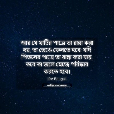 Picture 05 - লেবীয়া 6:28 BENIRV - আর যে মাটির পাত্রে - Bible Verse Picture