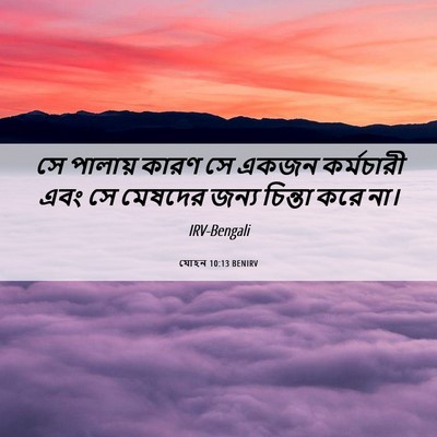 Picture 06 - যোহন 10:13 BENIRV - সে পালায় কারণ সে - Bible Verse Picture