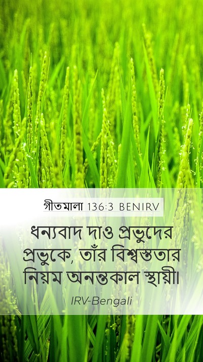 গীতমালা 136:3 BENIRV Mobile Phone Wallpaper - ধন্যবাদ দাও - Mobile Bible Verse Wallpaper